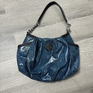 Simple Vera Wang City Girl Faux Snake Print Shoulder Bag In Blue Silver Hardware